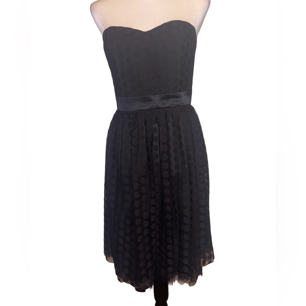 White House Black Market Black Strapless Polka-Dot Fit & Flare Dress. Size 2